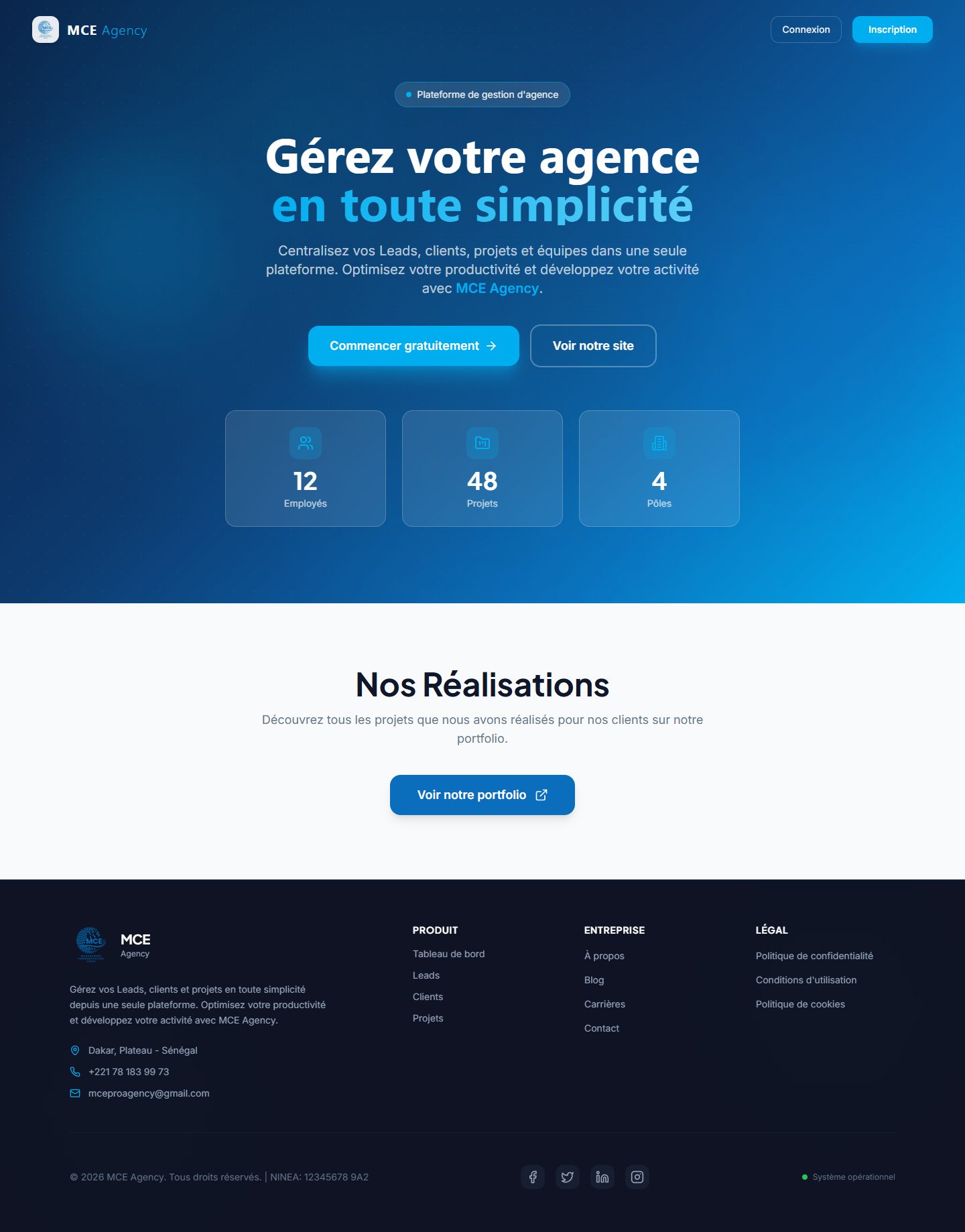 Aperçu du site CRM MCE